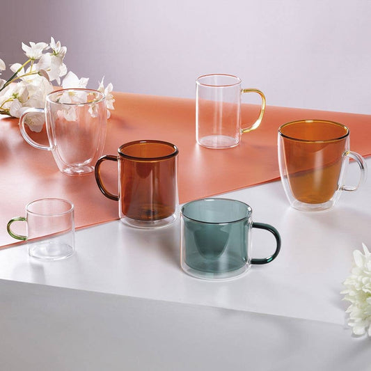 BOROSILICATE COFFEE CUP WITH HANDLE 90ML 4 ASSORTED