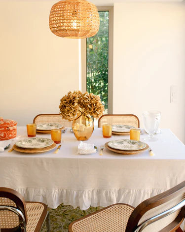 Linen/Cotton Tablecloth with Ruffle, White