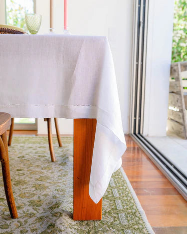 Linen/Cotton Tablecloth with Open Stitch White