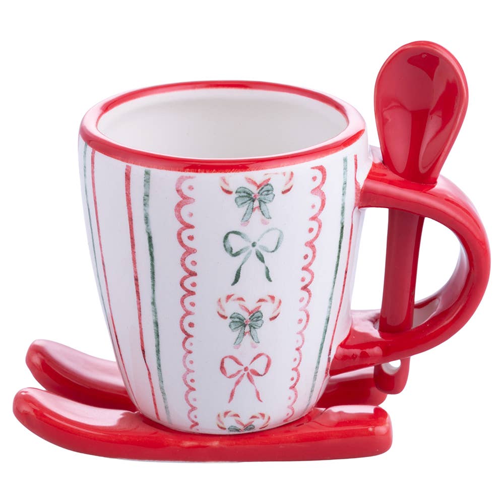 XMAS FIOCCHI COFFEE CUP SLEIGH/SPOON 3 ASSORTED