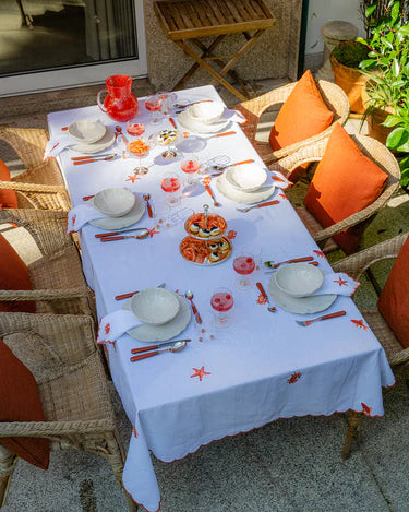 White Tablecloth Embroidered with Sea Motifs