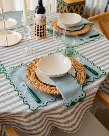 Atlantic Blue Printed Tablecloth in 100% Cotton