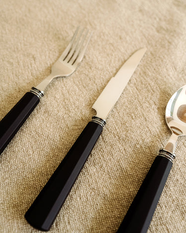 Black Octagonal Handle Cutlery Set (24 Pieces)