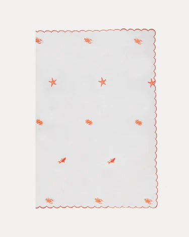 White Tablecloth Embroidered with Sea Motifs