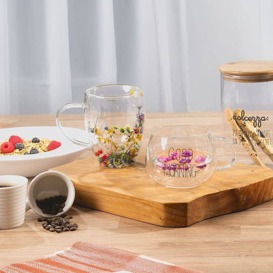 GOOD MORNING MUG BOROSILICATE FLOWERS 300ML